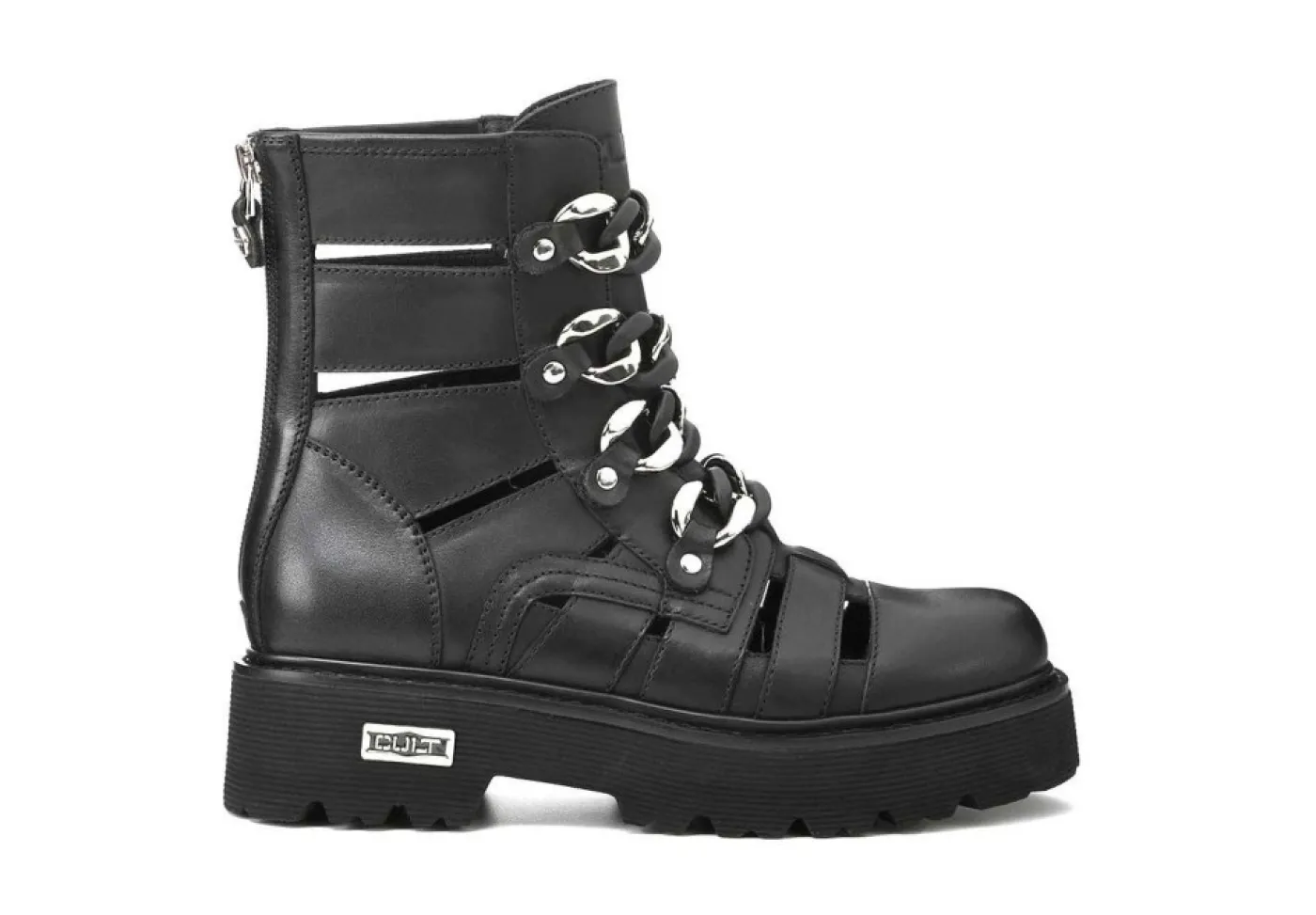 Cult Anfibi*Anfibio Cut Out In Pelle Con Zip Clw340600 Slash Nero