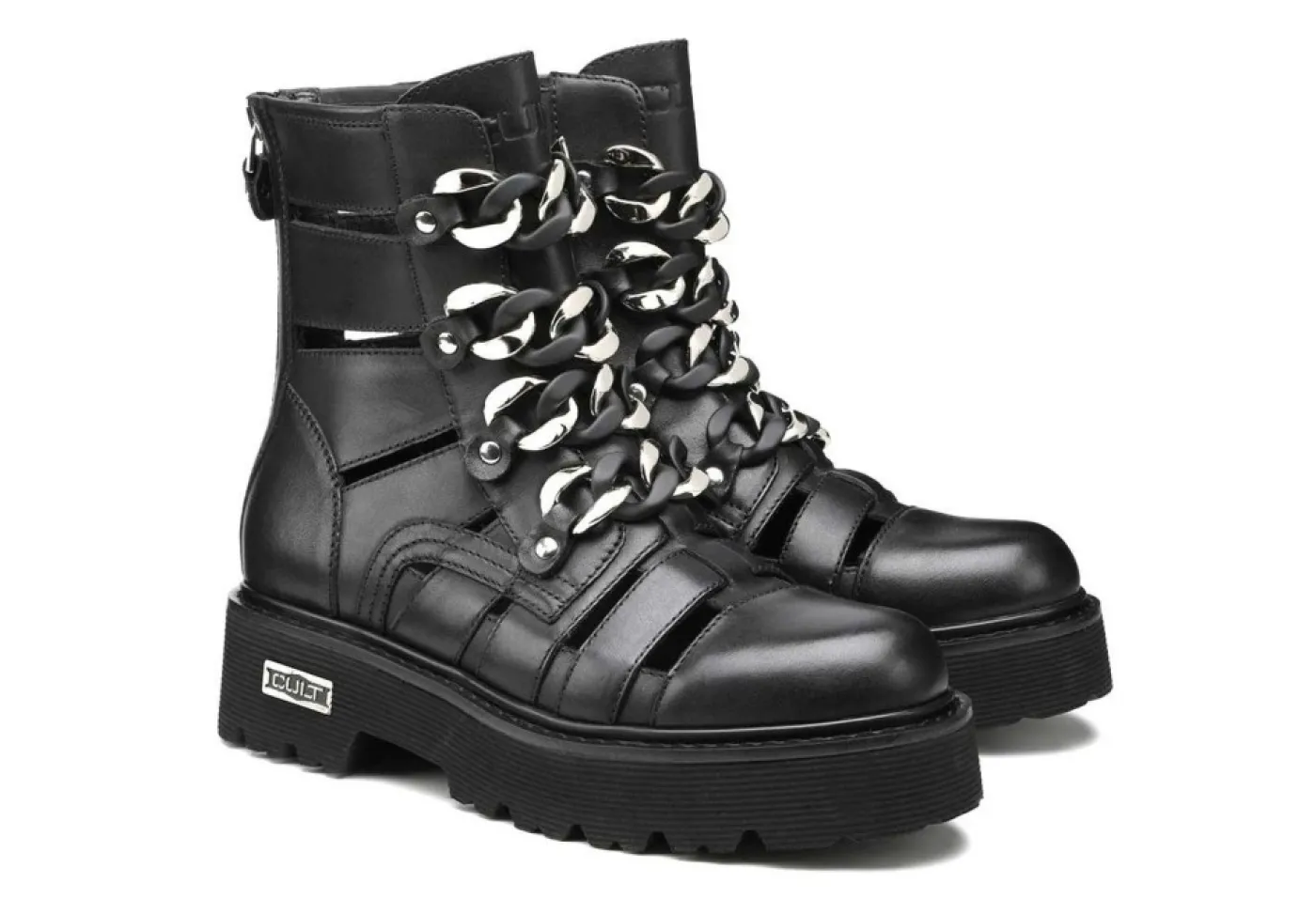 Cult Anfibi*Anfibio Cut Out In Pelle Con Zip Clw340600 Slash Nero