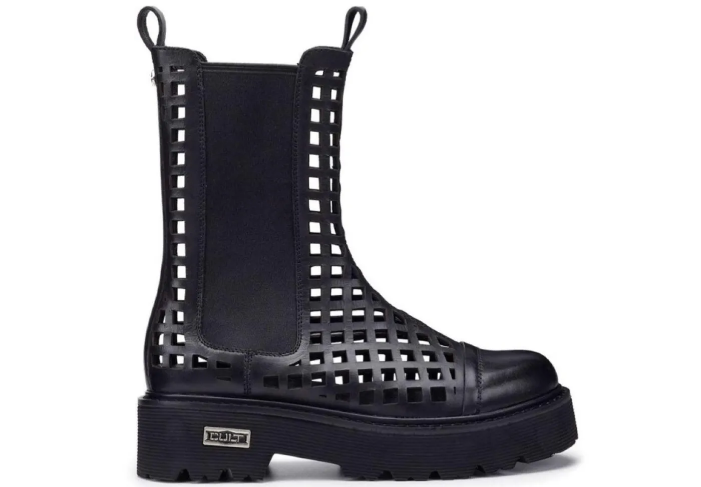 Cult Tronchetti*Scarpa Stivaletto Chelsea Da Donna In Pelle Traforato Nero