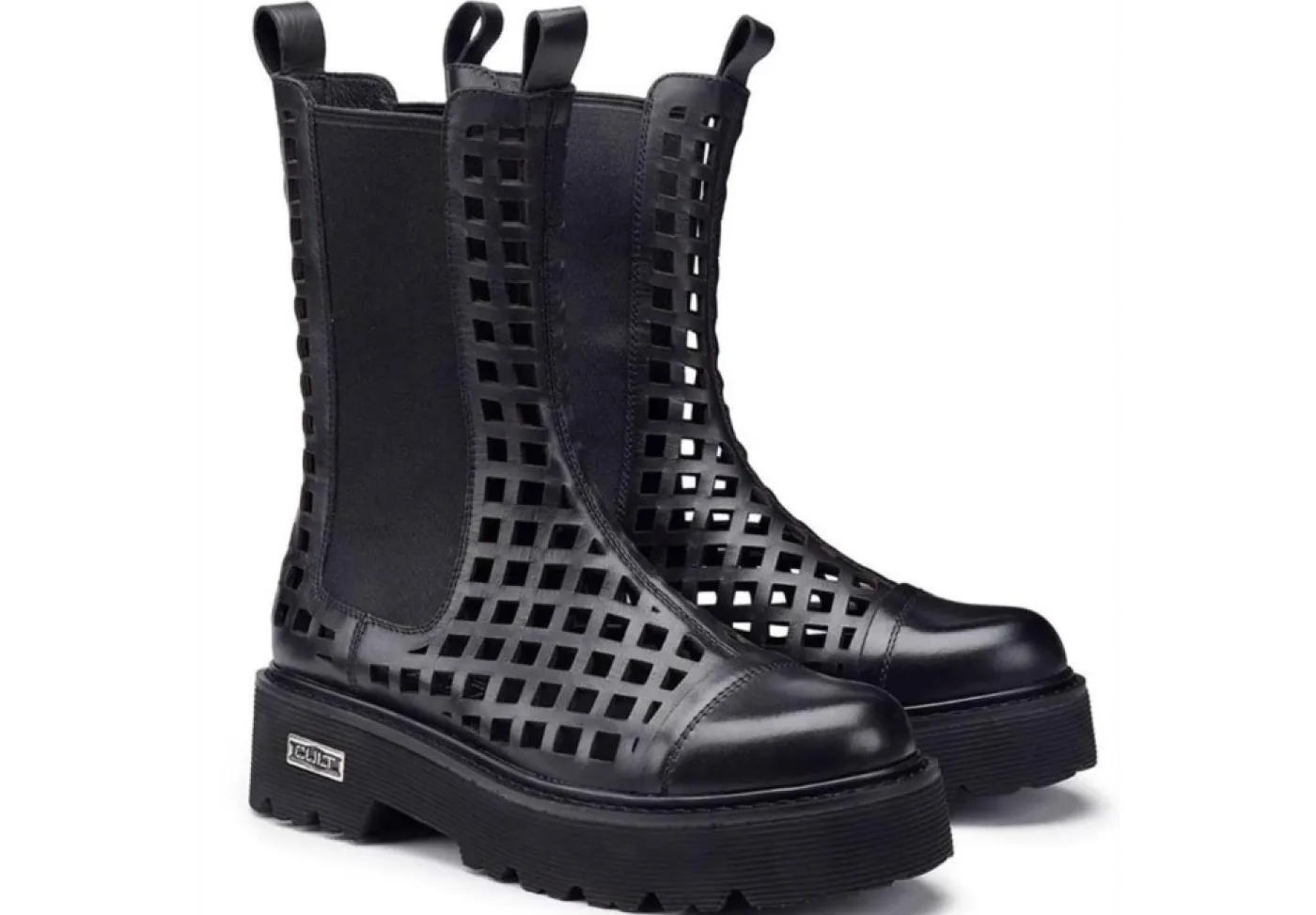 Cult Tronchetti*Scarpa Stivaletto Chelsea Da Donna In Pelle Traforato Nero