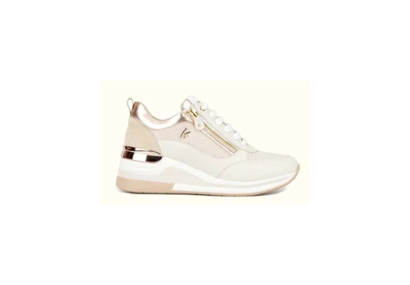 Keys Sneakers Basse*Sneakers Da Donna Con Zeppa K-6022 Beige Metal Gold