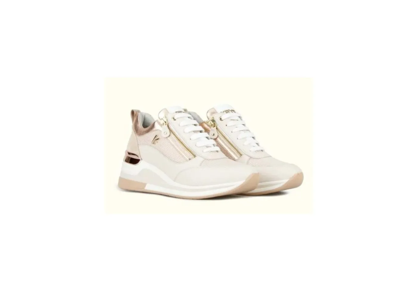 Keys Sneakers Basse*Sneakers Da Donna Con Zeppa K-6022 Beige Metal Gold