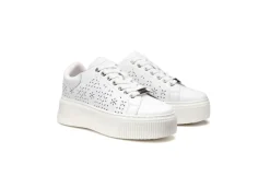 Cult Platform*Sneakers Da Donna In Pelle Traforata Clw337102 Bianche