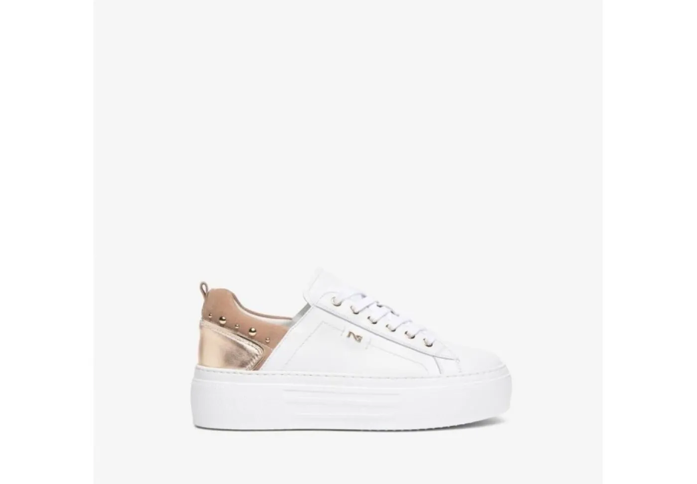 Nero Giardini Platform*Sneakers Da Donna In Pelle Con Borchiette Bianche