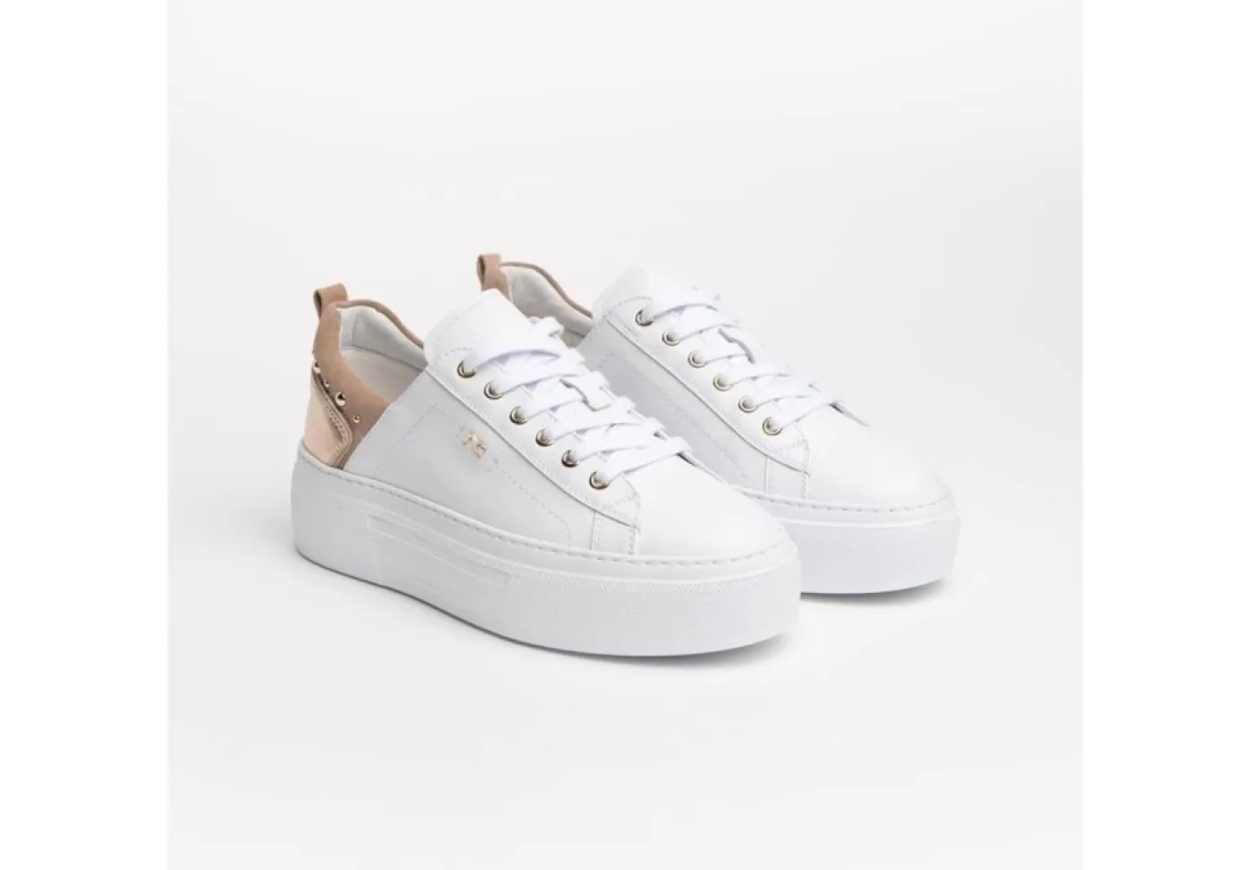 Nero Giardini Platform*Sneakers Da Donna In Pelle Con Borchiette Bianche