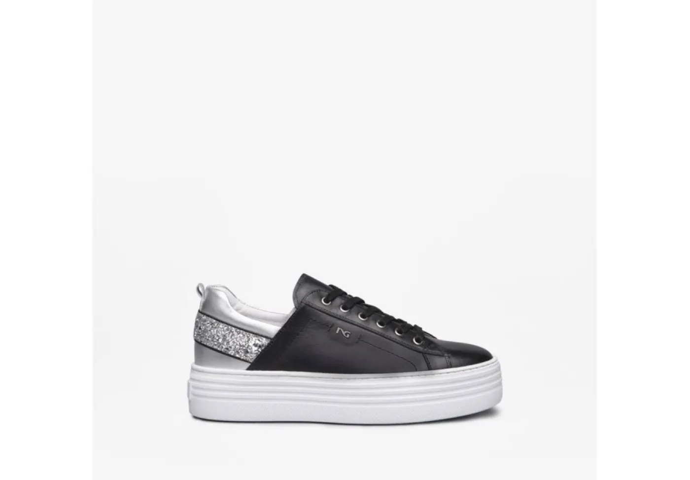 Nero Giardini Platform*Sneakers Da Donna In Pelle Platform Nero Argento
