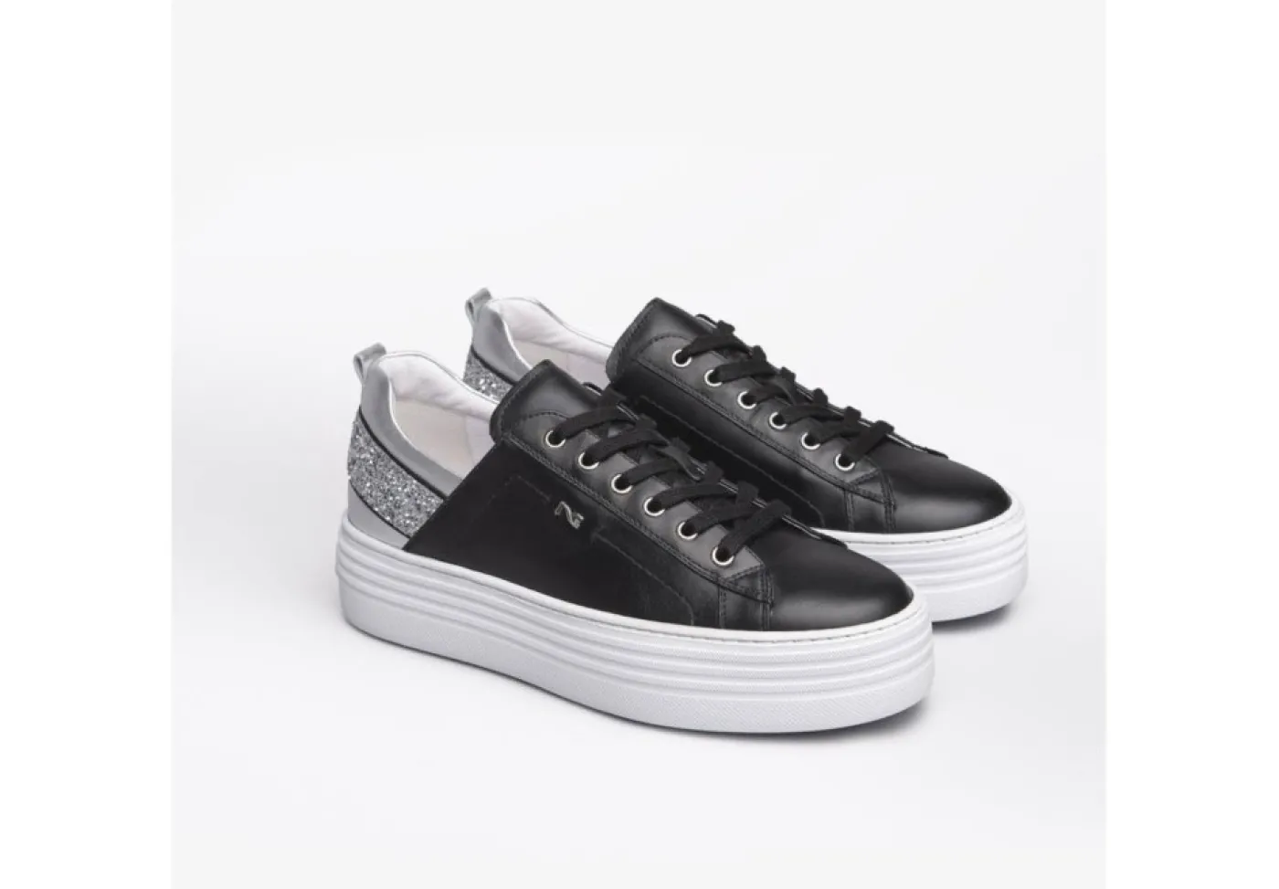 Nero Giardini Platform*Sneakers Da Donna In Pelle Platform Nero Argento