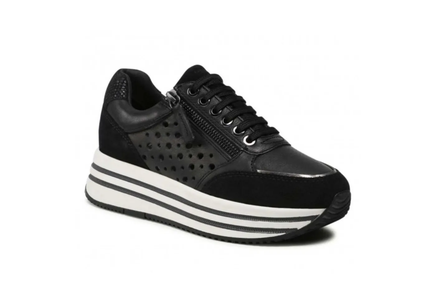 Geox Platform*Sneakers Da Donna In Pelle Con Zip D25Qhb Nero