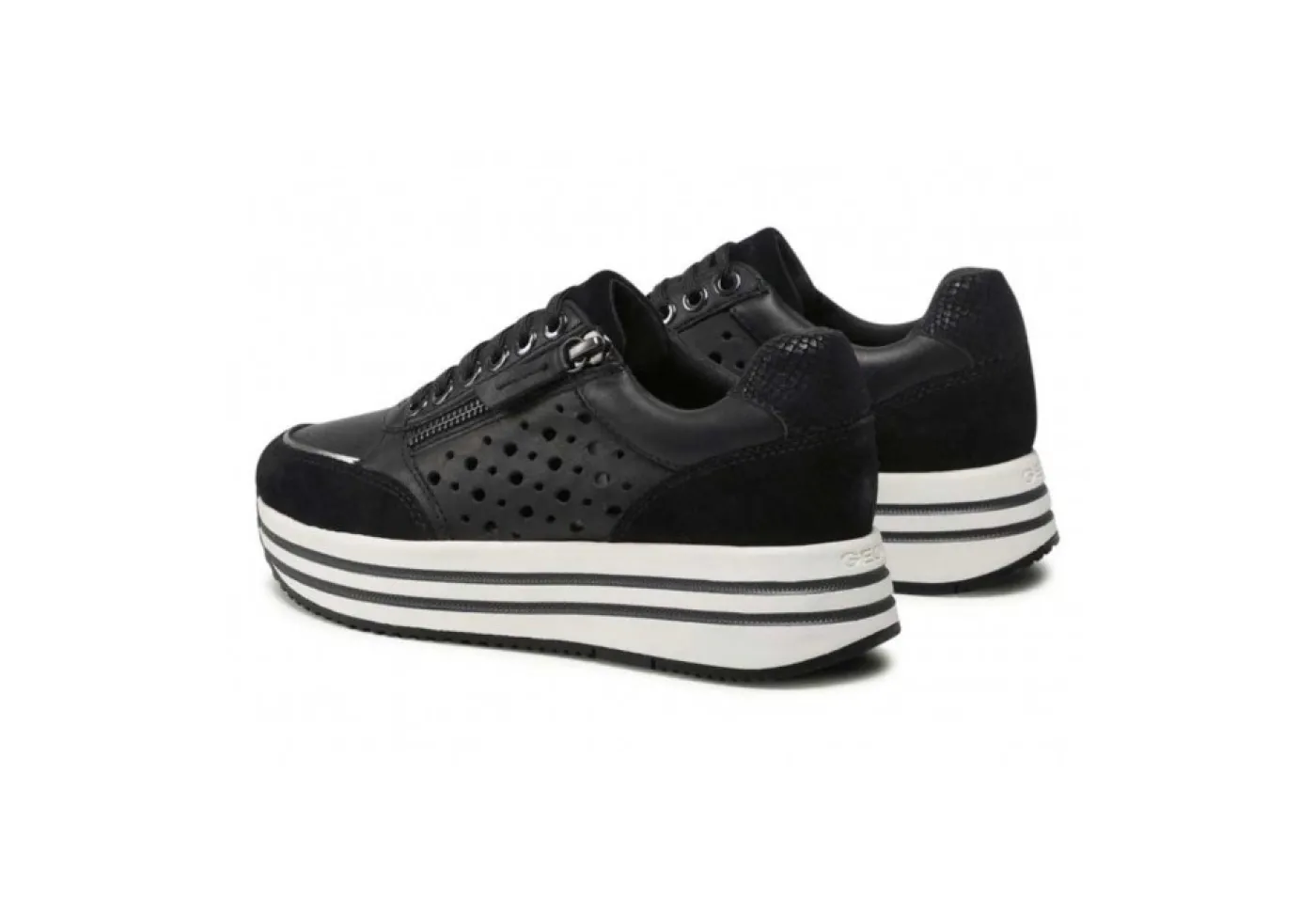 Geox Platform*Sneakers Da Donna In Pelle Con Zip D25Qhb Nero