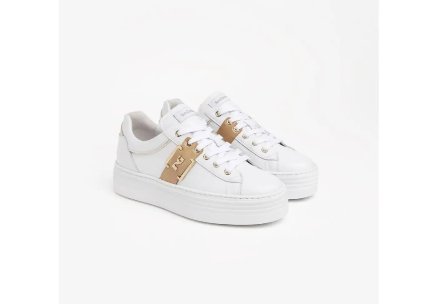 Nero Giardini Platform*Sneakers Da Donna In Pelle Bianca Platform Bianco