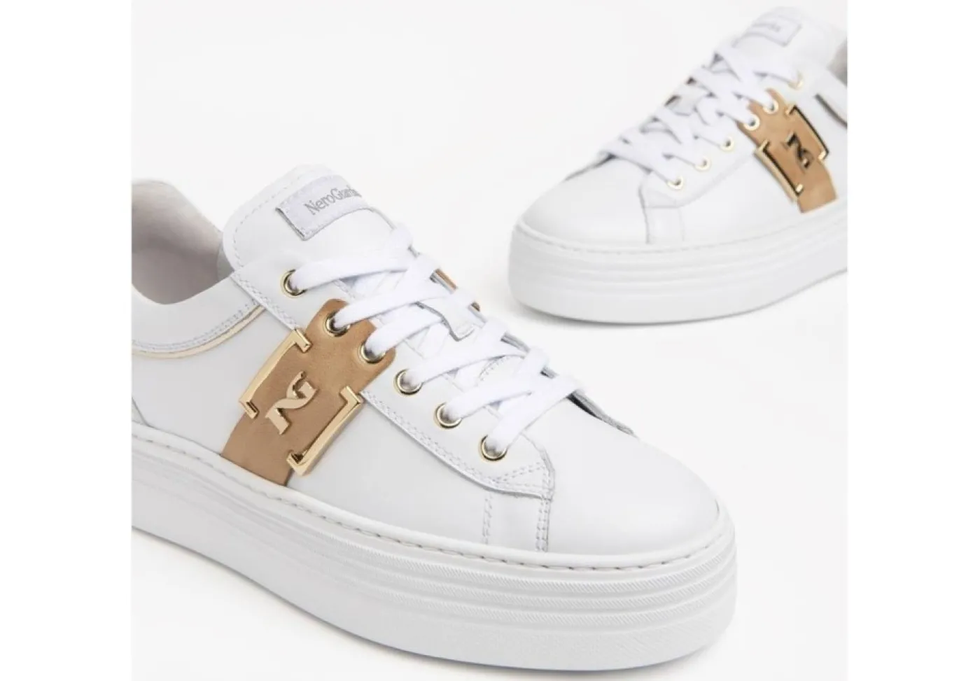 Nero Giardini Platform*Sneakers Da Donna In Pelle Bianca Platform Bianco
