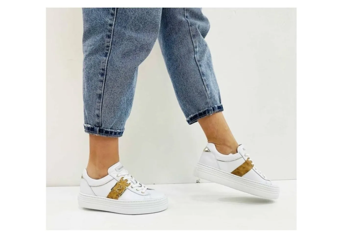 Nero Giardini Platform*Sneakers Da Donna In Pelle Bianca Platform Bianco