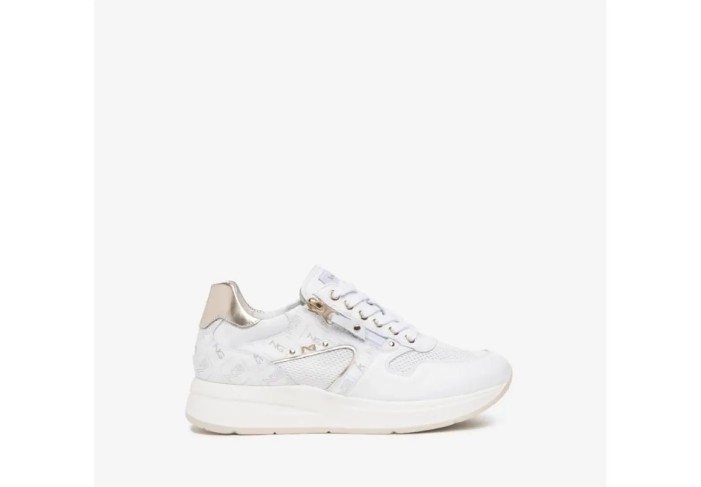 Nero Giardini Sneakers Basse*Sneakers Da Donna In Pelle Bianca Con Inserti Laminati E Zip Nero Giar