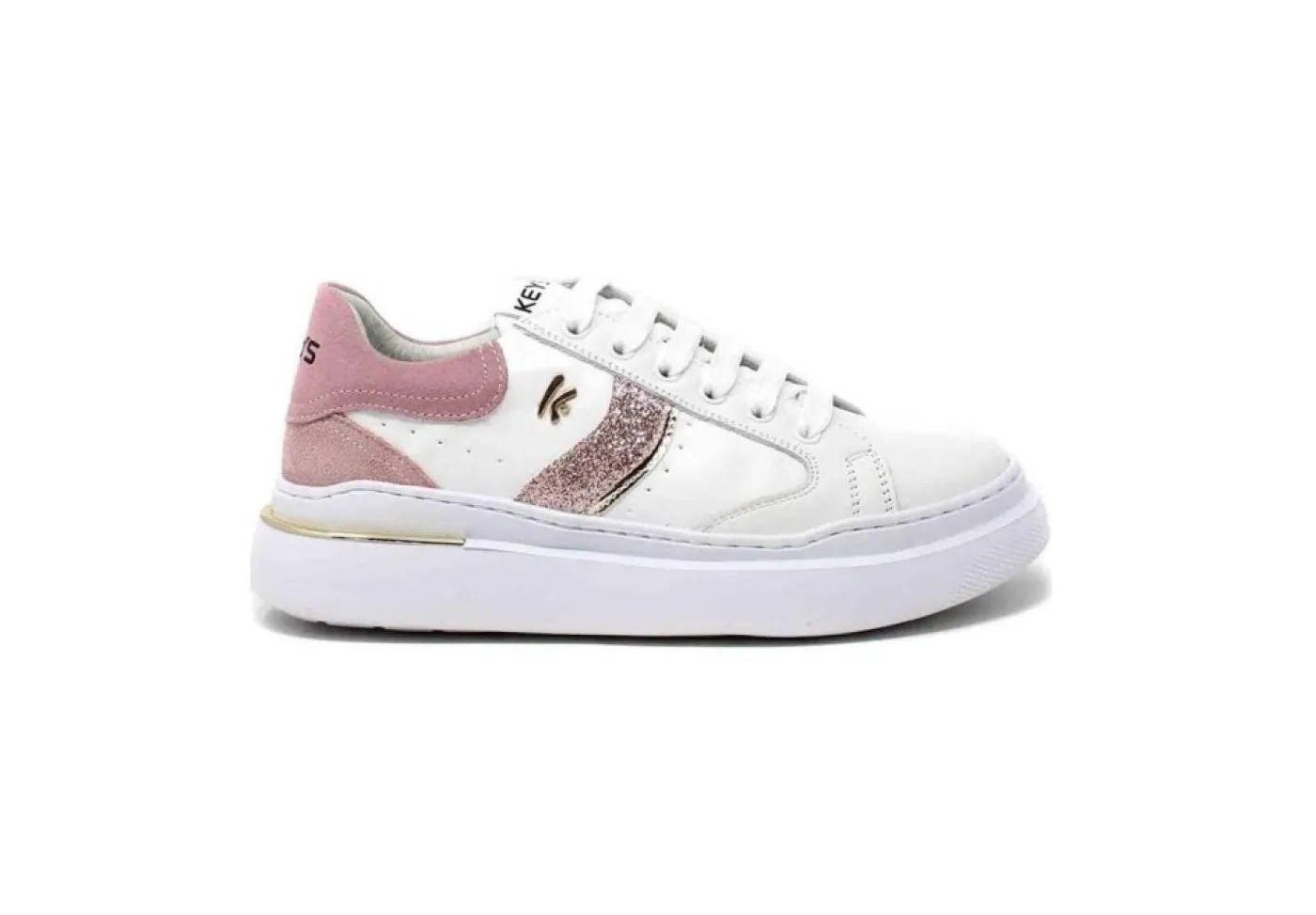 Keys Platform*Sneakers Da Donna In Pelle K-6062 White Pink Gold