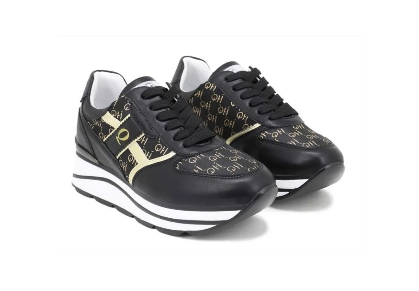 Queen Helena Platform*Sneakers Da Donna Sportiva Platform Nero Oro