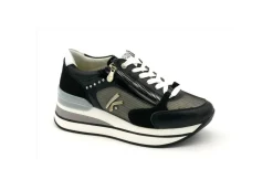 Keys Sneakers Basse*Sneakers In Pelle E Tessuto Con Zeppa K-4501 Nero