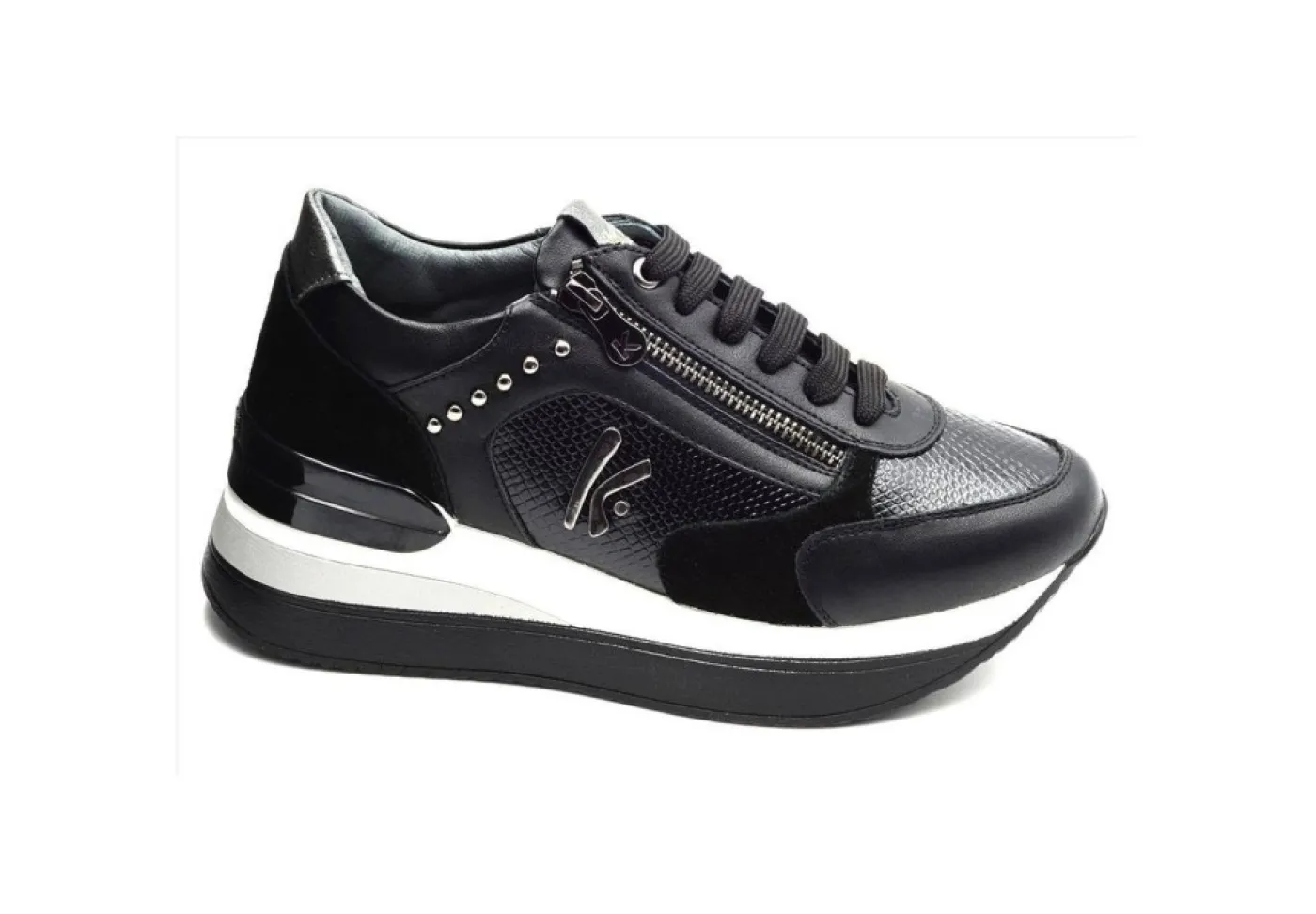 Keys Platform*Sneakers Platform Casual Con Zip K-5533 Black Canna Di Fucile