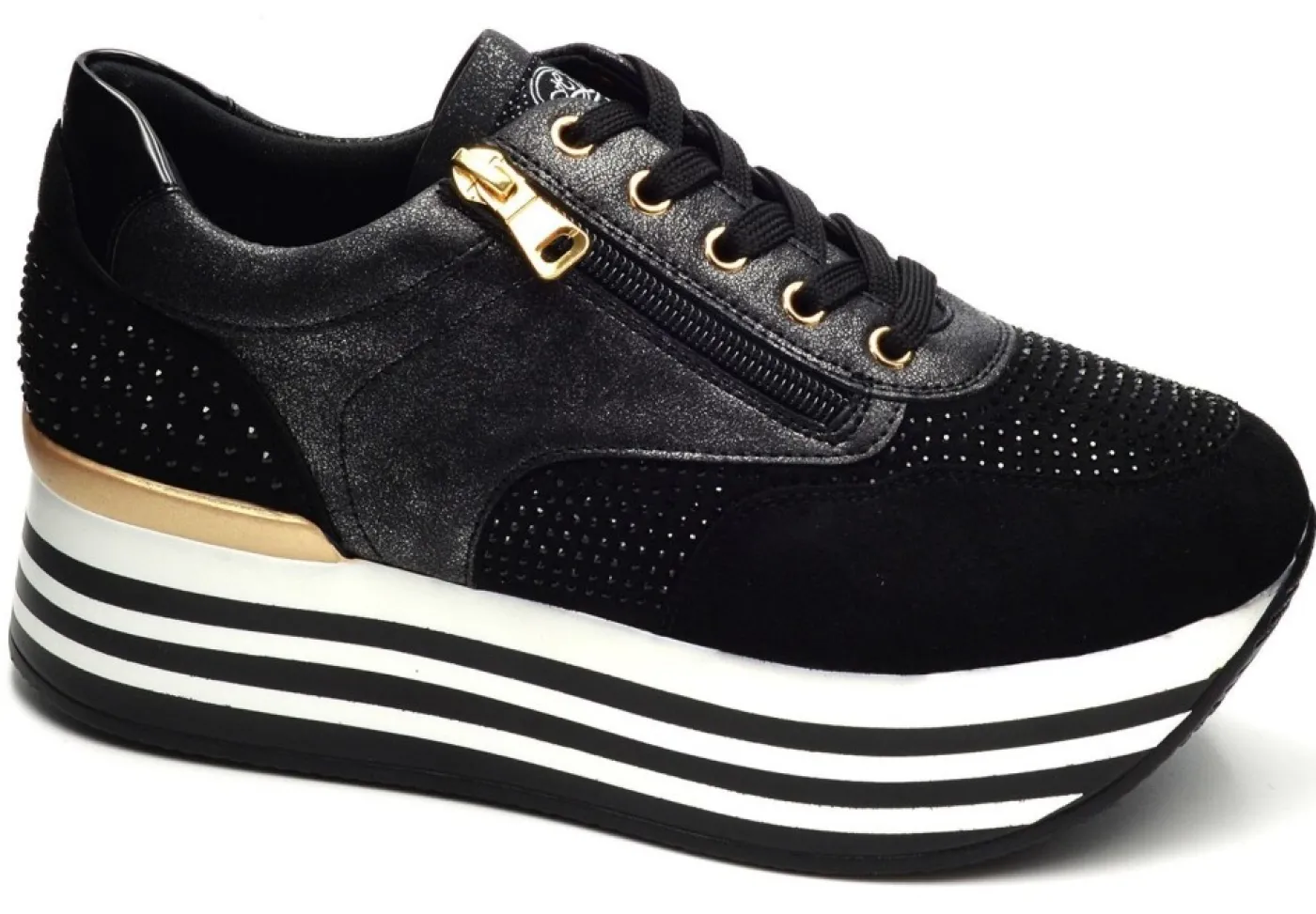 Queen Helena Platform*Sneakers Platform Con Strass E Zip X25-35