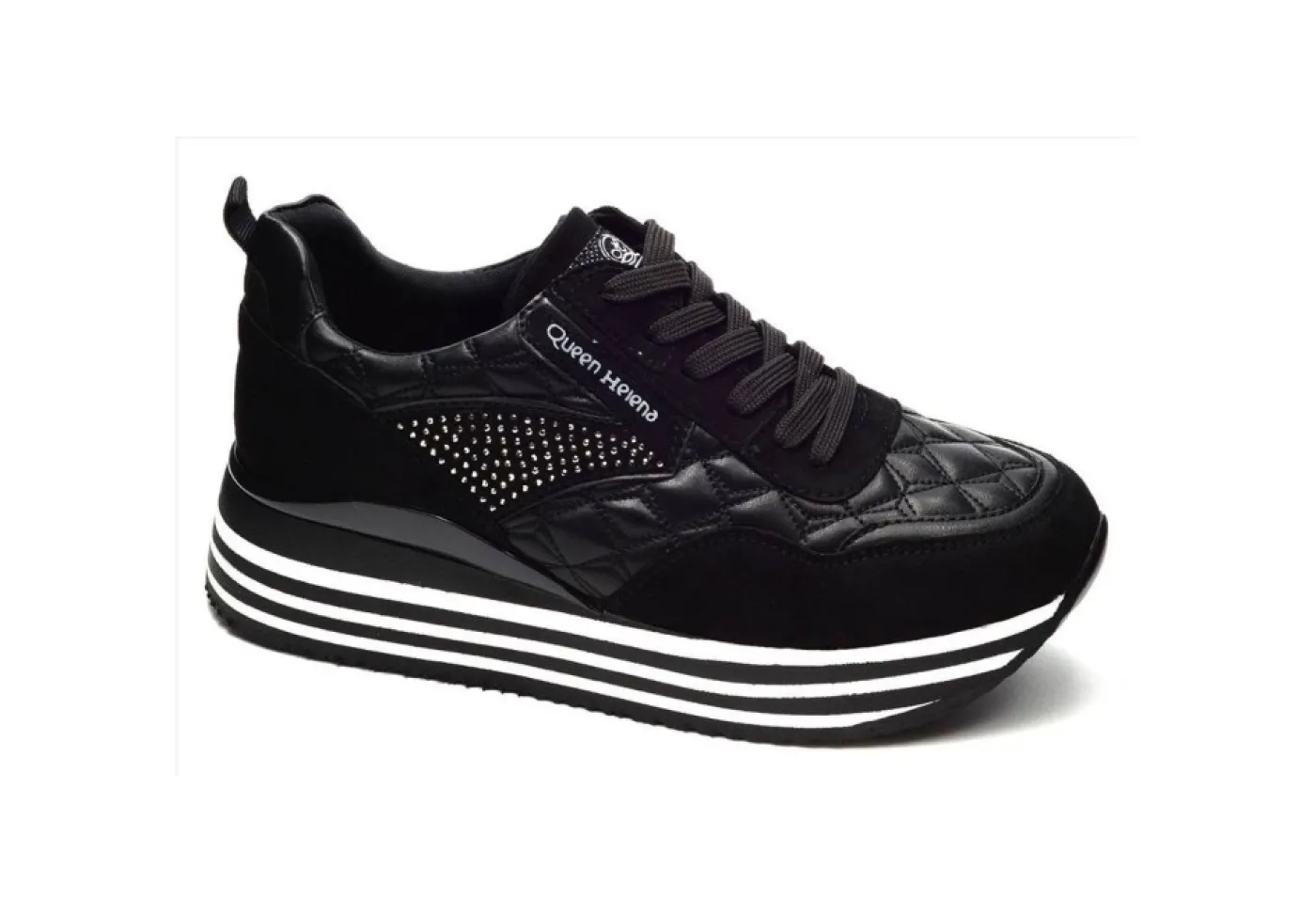 Queen Helena Platform*Sneakers Platform In Similpelle Con Strass X25-39 Black